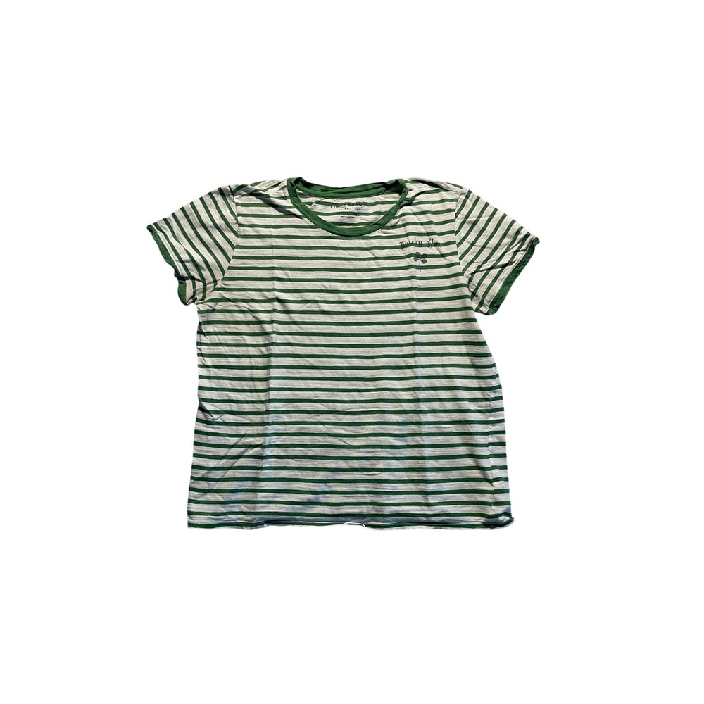 Vintage Green White Striped Lucky You Clover Graphic Tee Shirt Sz L Lucky Brand